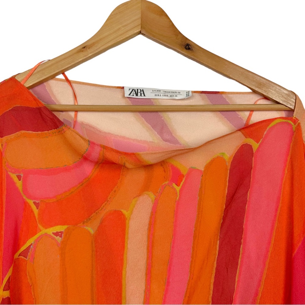 Zara Limited Edition Blogger Favorite Abstract Chiffon Oversized Poncho Orange S - Picture 9 of 13